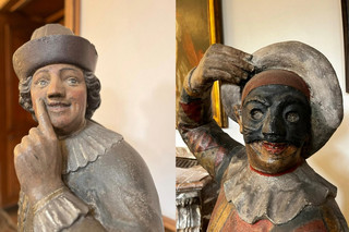 Stone figures in the Theatre Collecion Cologne, Scaramouche and Arlecchino